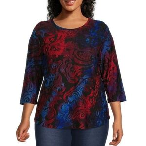 Caleesa Jacquard Abstract Paisley Print Blue Red Blouse NWT Sz 3X